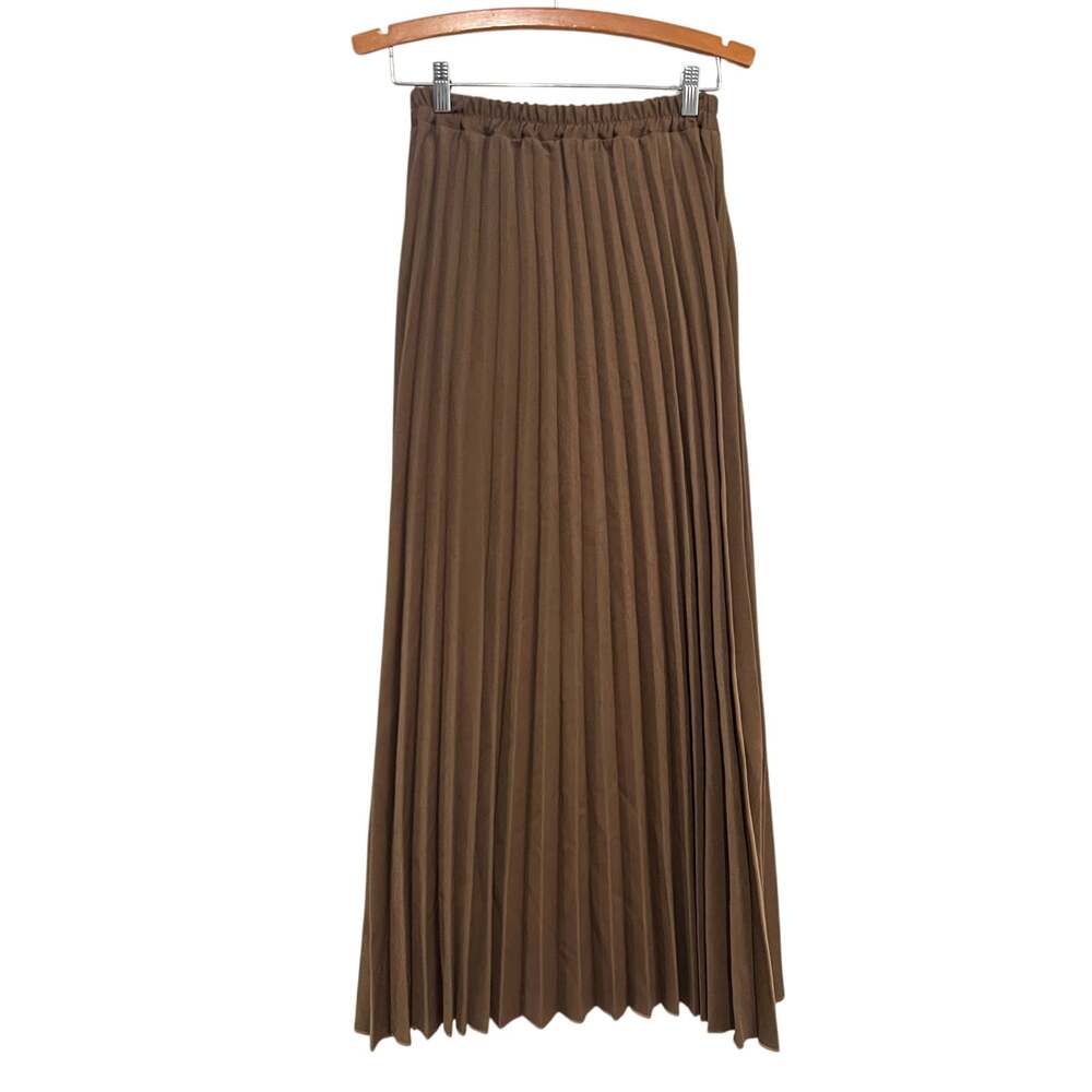 Venti6 Pleated Maxi Skirt Brown Elastic Waist Small Pull On Modest